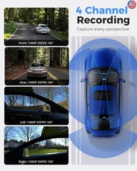 360 View 4 Channel Dash Cam Front and Rear Left Right Inside Camera for Cars,