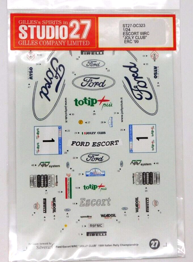 Decal Studio27 Ford Escort WRC Jolly Club 1999 Italian Rally #1 1:24 DC323 Racin