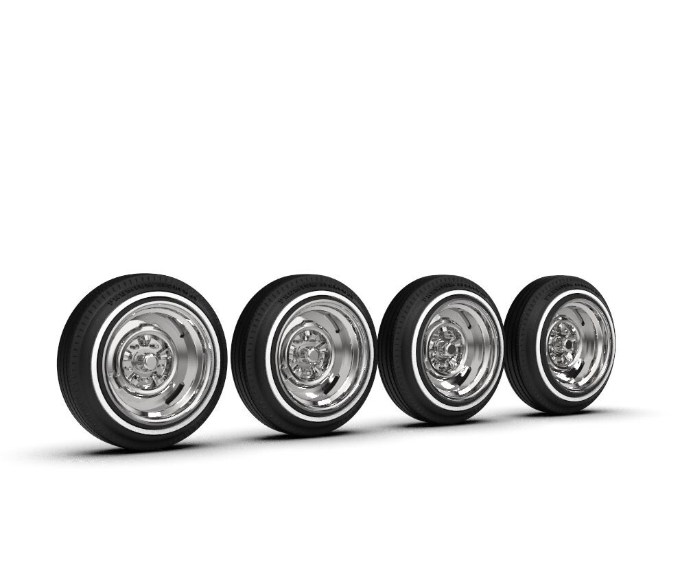 1:43 3d Printed 15″ Steel Chrome Deep Dish Wheel/Tire Set.