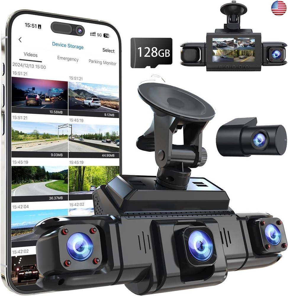 360 View 4 Channel Dash Cam Front and Rear Left Right Inside Camera for Cars,