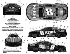NASCAR DECAL # 8 REBEL BOURBON 2025 CHEVROLET CAMARO KYLE BUSCH 1/24 POWERSLIDE