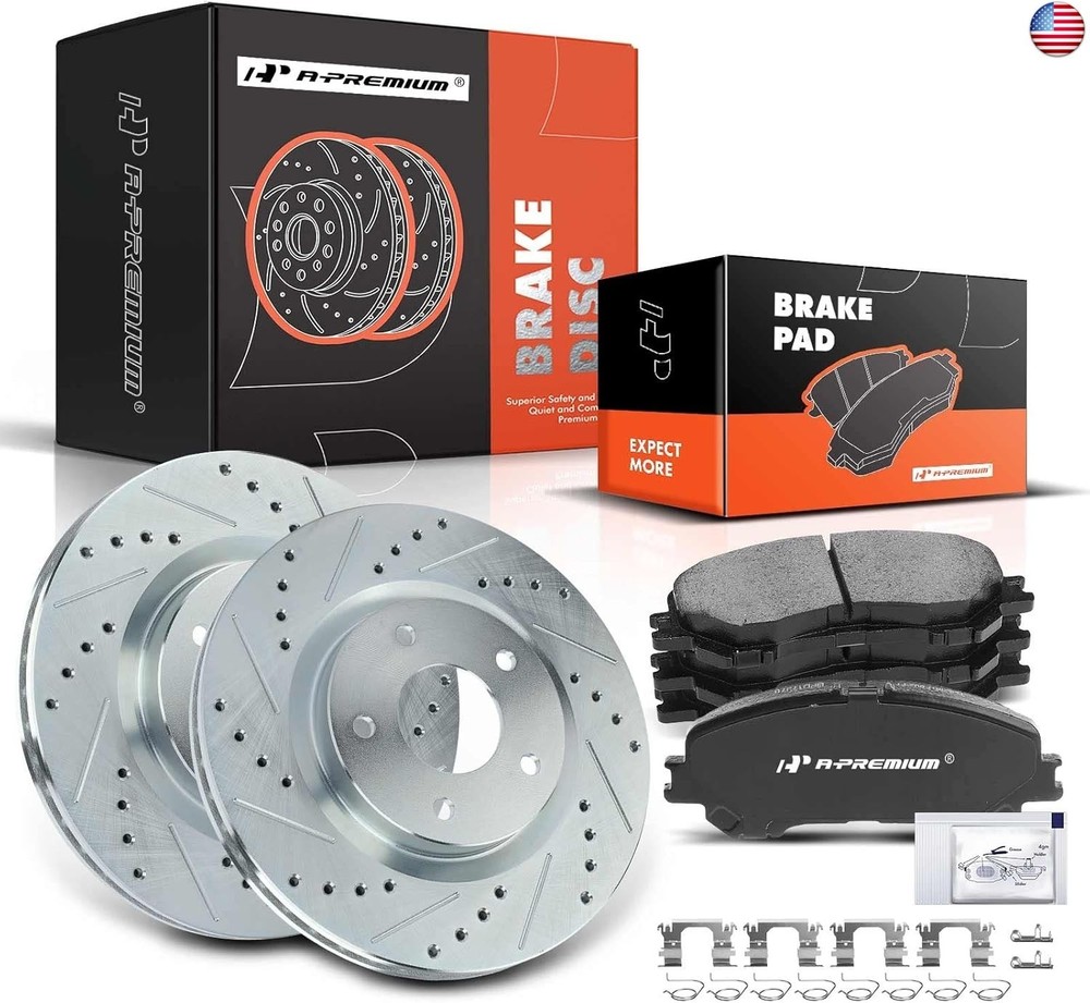 A-Premium 11.65 inch (295.8mm) Front Drilled and Slotted Disc Brake Rotors +