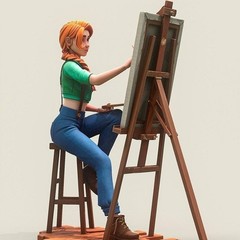 1/24 Scale Resin Figure Model Kit Female Oil Painter Leah Unassembled, Unpainted