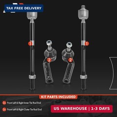 A-Premium Set of 4, Front Inner & Outer Tie Rod End Kits, Compatible with Ford F