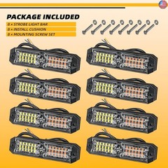 8pcs 12-LED Emergency Strobe Light Ultra Slim Grille Flashing Warning Light Kit