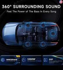 1200W RGB Subwoofer, Slim Underseat Car Subwoofer and Amp Package with RGB