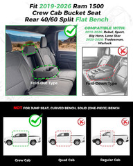 Leather Car Seat Covers for Dodge Ram 1500 2019-2026 Crew Cab, Custom Fit Big Ho