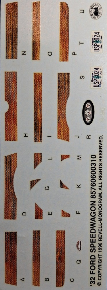 32 FORD SPEEDWAGON – DECAL SHEET – REVELL 7606 – MODEL CAR KIT PARTS LOT