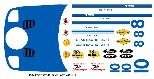 #10 Ford GT40 B. Mclaren / G.Hill 1964 1/24th – 1/25th Scale Decals