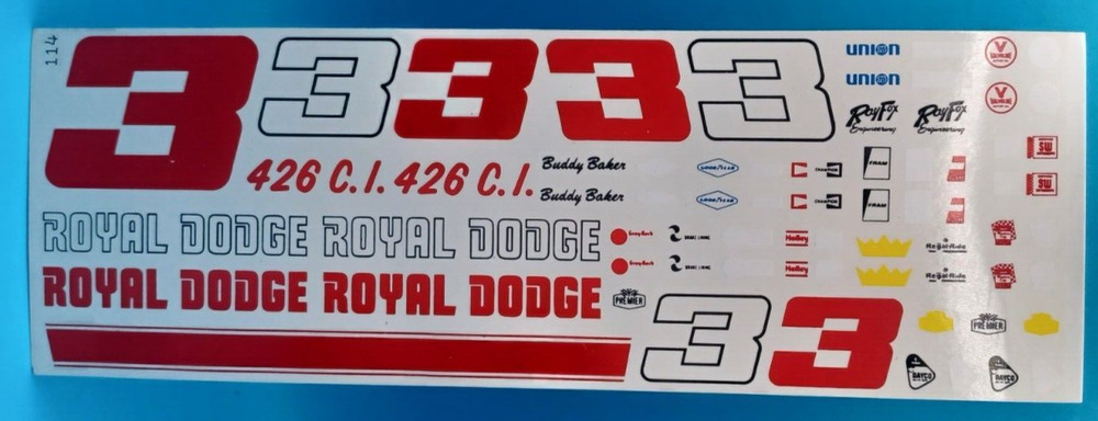 Fred Cady | No. 114 | 1:25 1969 Ray Fox Royal Dodge Decals