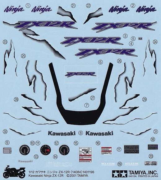 Tamiya Decals 1/12 KAWASAKI ZX-12R .Item14084 from Japan