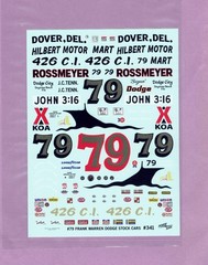 1/25 POWERSLIDE #79 FRANK WARREN DODGE CHARGER NASCAR DECAL