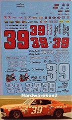 NASCAR DECAL #39 ROCK CITY AUTO 1969-70 CHEVELLE/ MONTE CARLO FRIDAY HASSLER