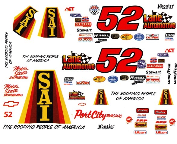 #52 Lane Automation Chevy Port City Racing 1/24th -1/25th Decals Slot Car