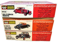 3 LOT Life-Like Hobby Kits ’36 Ford ’32 Plymouth Roadster ’34 Coupe 1/32 Model