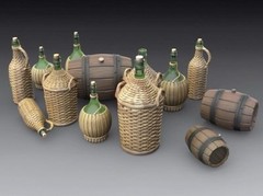 Royal Model 1/35 Various Wine Wicker Bottles Fiasco Glass Demijohn & Barrels 786