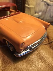 2 Simms 57 T Bird Plastic Vintage Cars Yellow Brown Wheels Roll Aurora Illinois