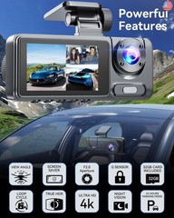 3 Channel Dash Cam for Cars Front Rear Inside, 4K WiFi Dash Cam w/ 32GB Card,