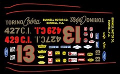 #13 Smokey Yunick Ford Torino 1/24th – 1/25th Scale Waterslide Nascar Decals