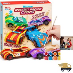 Wooden Race Car Craft Kit – 4 Small DIY Toys for Kids Boys Girls Ages 8+