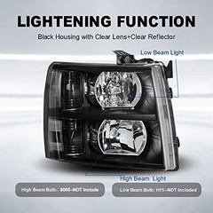 Headlight Assembly Compatible with 2007-2013 Chevy Chevrolet Black/Clear/Clear