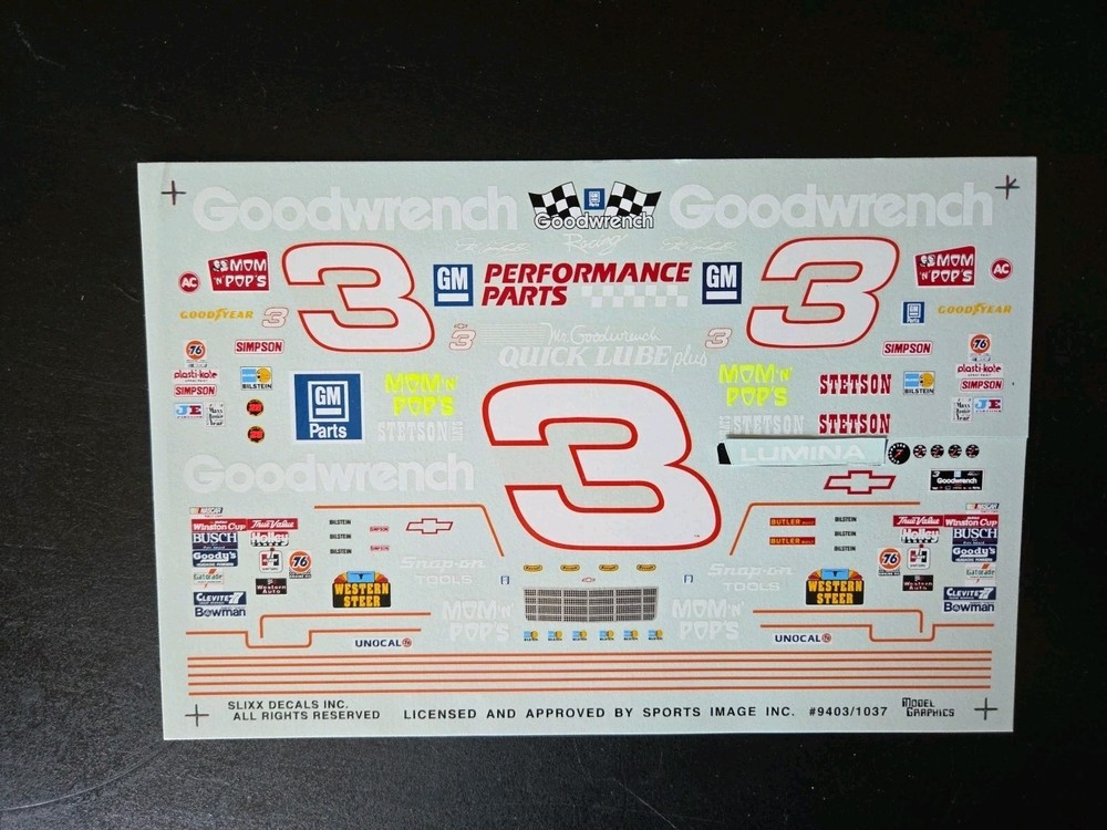 1994 Dale Earnhardt #3 Goodwrench Lumina 1:24 Decal – Slixx Waterslide Decals