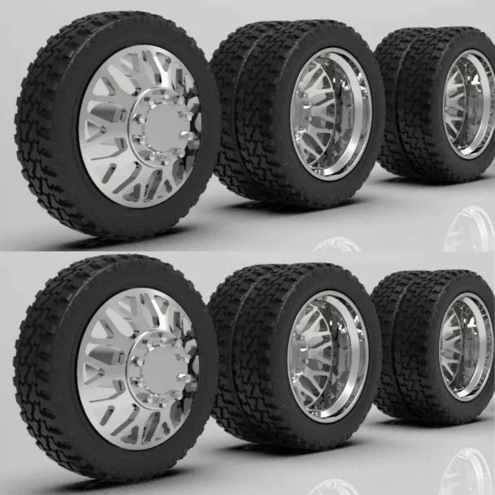 1:24 26” Semi Truck “Nitro”Dually Wheels In Standard Tires (2 Fronts 4 Rears)