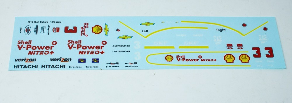 1/25 2015 Shell Dallara Chevy Waterslide Decal sheets Indy Helio Castroneves