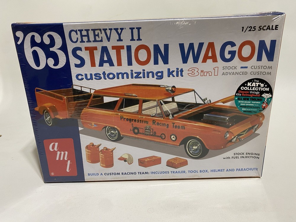 AMT 63 Chevy II Station Wagon 3 In 1 Retro Deluxe Plastic Model Kit Sealed Box