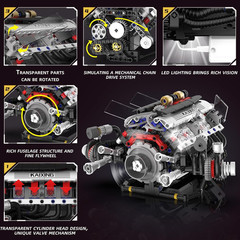 V8 Engine Kits That Works Building Sets,Car Engine Model Kit with Motor and Lig