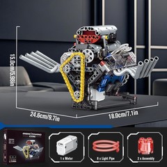 V8 Engine Model Kit – Realistic DIY Toy with App Control & LED Lights, 665 PCS