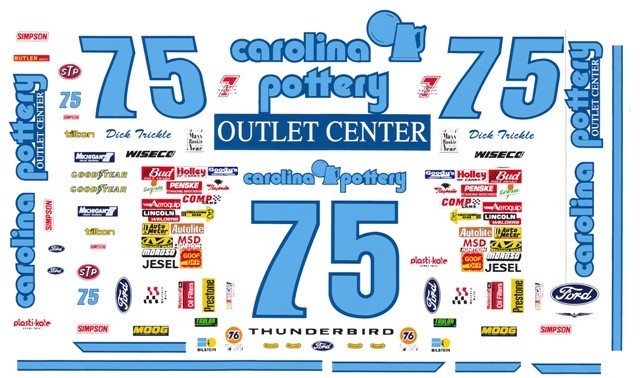 #75 DICK TRICKLE Carolina Pottery Ford 1/24th – 1/25th Scale Waterslide Decals