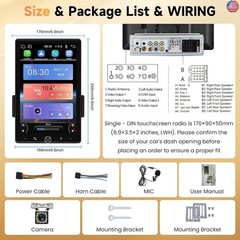 10.4″ Single Din Single Din Touchscreen Car Stereo Wireless Carplay&