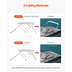 3 Bow Boat Bimini Top, Durable 600D Polyester Cover, Aluminum Frame, Water-Resis