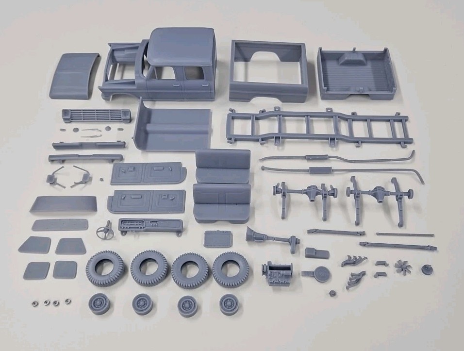 ABS-LIKE RESIN 3D PRINTED 1/25 1969 FORD F-250 CREW CAB PICKUP FULL KIT