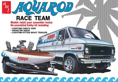AMT 1338 Aqua Rod Race 75′ Chevy Van Race Boat Trailer 1/25 Model Kit