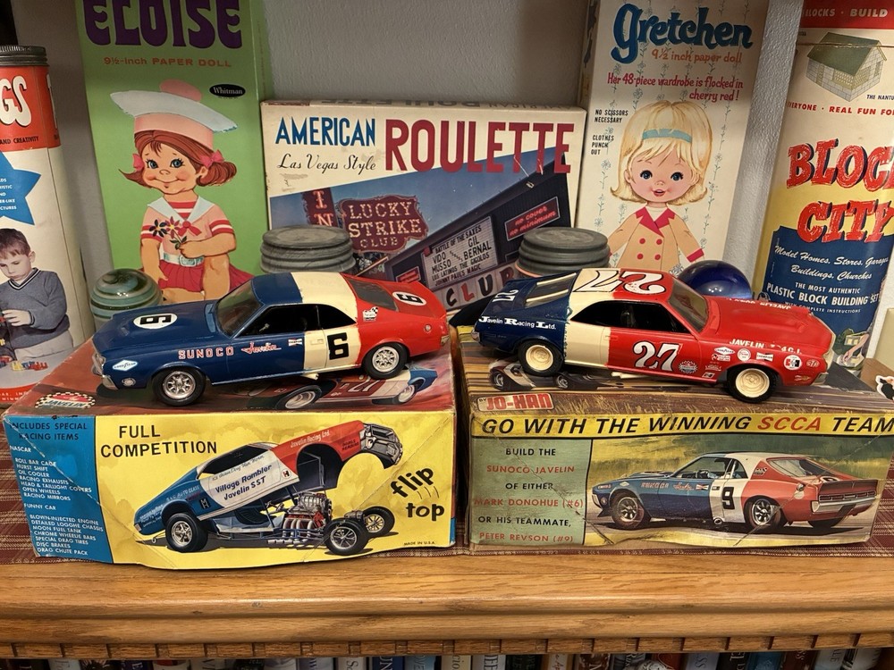 1970 JO-HAN AMX JAVELIN MODEL CAR SET 1:25 MARK DONOHUE TRANS AM RACER FUNNY CAR