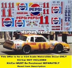 NASCAR DECAL #11 PEPSI WHITE 1983 MONTE CARLO DARRELL WALTRIP 1/24 POWERSLIDE