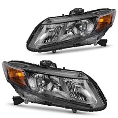 Headlight Assembly Black Housing Smoke Lens Amber Reflector Fit 12-15 Civic