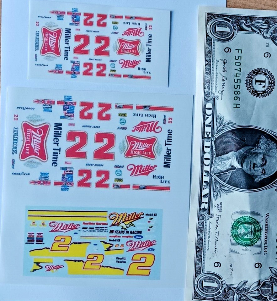 HO 1/64 CLEAR SELF STICK Adhesive STICKERS NASCAR #2 MILLER HIGH LIFE ALL THREE