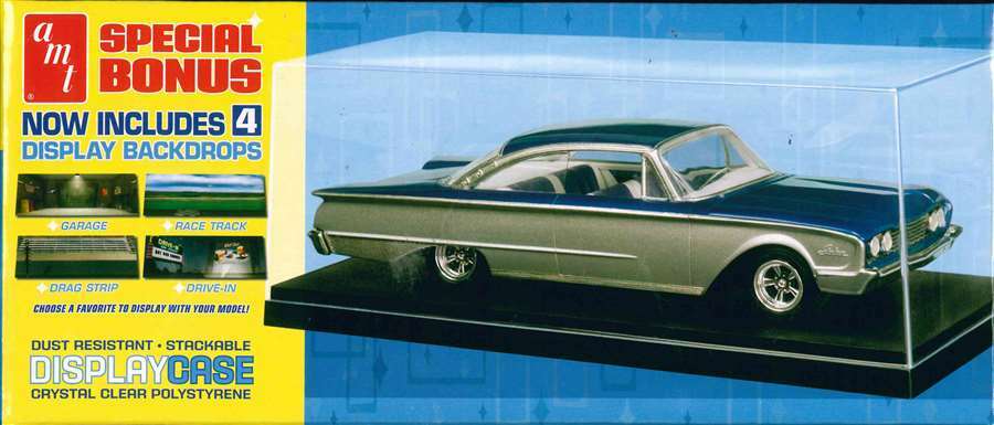 AMT 600 Clear Display CASE w/ black base and 4 backdrops for cars 1/24 and 1/25
