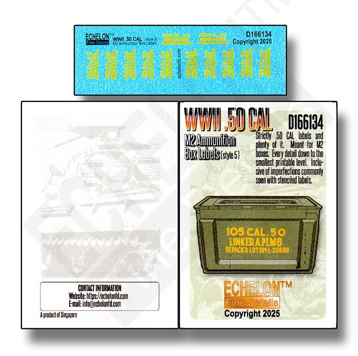 Echelon Fine Details 1/16 WWII .50 CAL M2 Ammo Box Labels (style 5) Decal