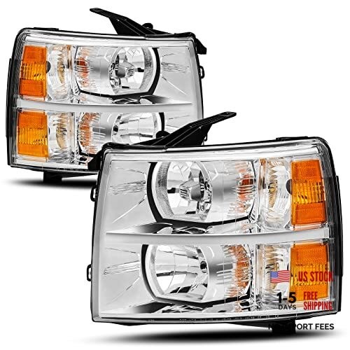 Headlight Assembly Compatible with 2007-2013 Chevy Silverado 1500, Chrome Amber
