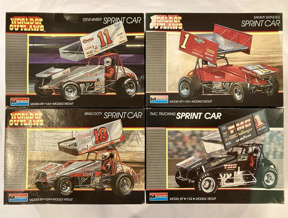 Monogram “World of Outlaws” Sprint Cars 1:24 Scale Plastic Model Kits Lot of 4