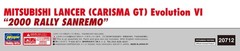 Hasegawa 1/24 Mitsubishi Lancer (Charisma GT) Evolution VI 2000 Rally Sanremo Pl