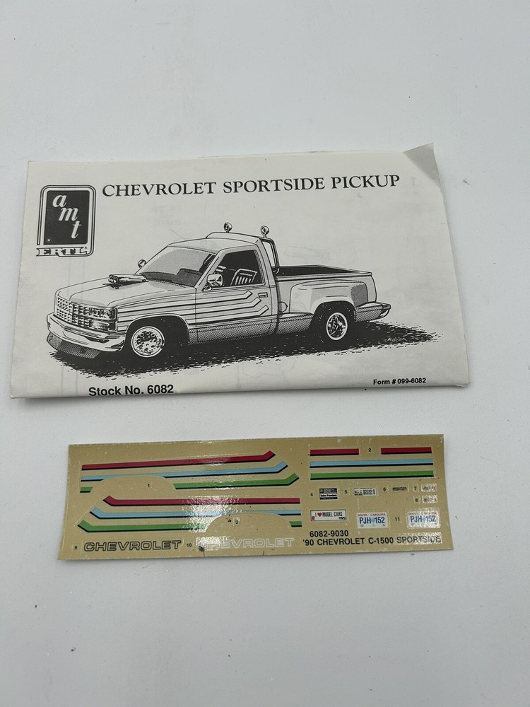 AMT Chevrolet C-1500 Sportside Pickup Truck 1/25 Model Kit 6082 Decal Sheet