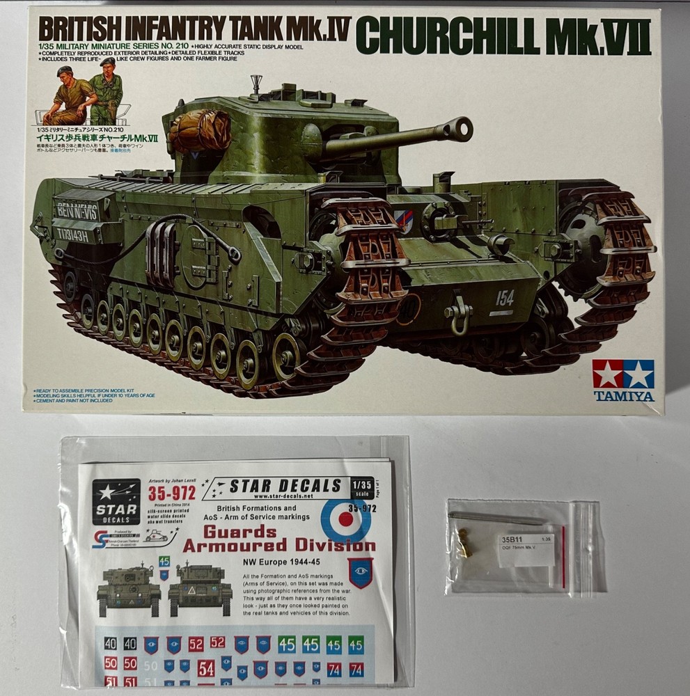 Lot: Tamiya #35210 1/35 Scale Churchill Mk.VII w/RB Metal Barrel & Star Decals