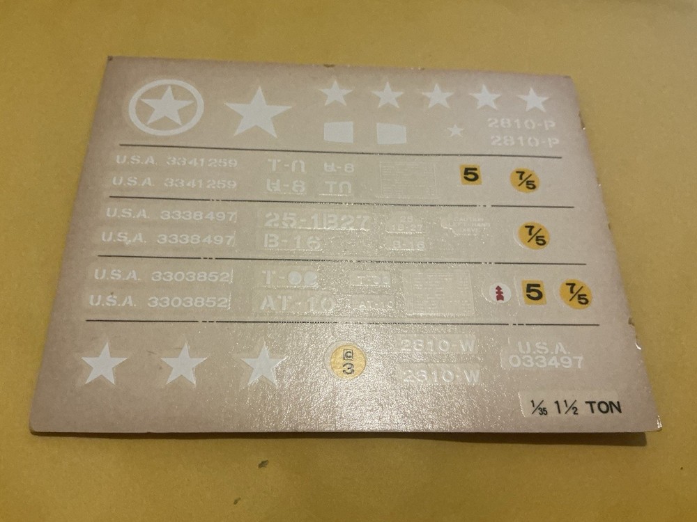 1:35 Scale Model Parts 1 1/2 Ton Personnel Carrier Decals Only