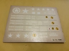 1:35 Scale Model Parts 1 1/2 Ton Personnel Carrier Decals Only