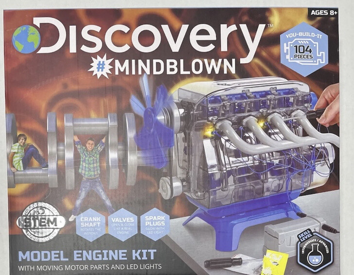 Discovery Mindblown Model Engine Build Kit STEM Moving Parts, LED Lights NIB